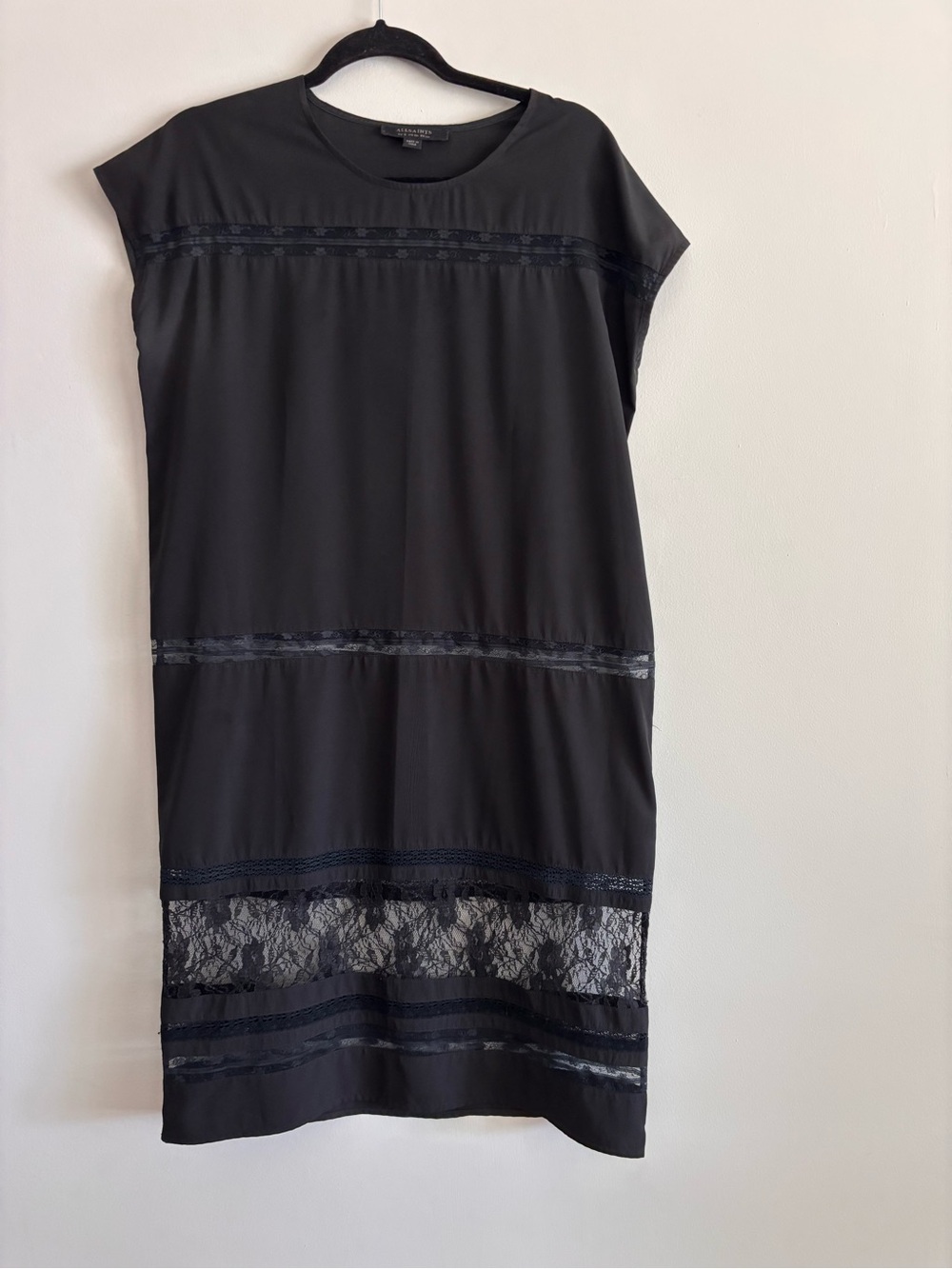 AllSaints shell Black lace panel midi dress, size 00 will fit a small & medium